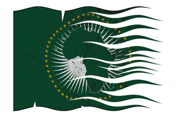 African Union Flag Wavy And Grunged