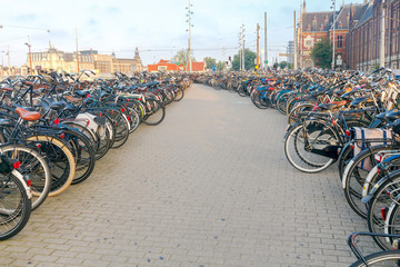 Amsterdam. Bicycle parking in the city center.