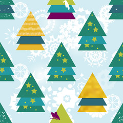 Vector Christmas seamless pattern with funny fir trees