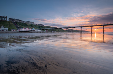 Fototapeta na wymiar Saltburn at Sunset, at Saltburn by the Sea which is a Victorian seaside resort, with a pier that is the most northerly surviving British Pier