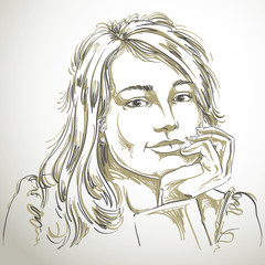 Vector art drawing of pensive romantic woman with stylish haircu