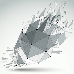 Abstract vector low poly wrecked object with black lines and dot