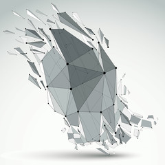 Vector dimensional wireframe object, demolished shape with refra