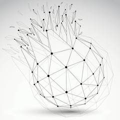 Vector dimensional wireframe object, spherical demolished shape