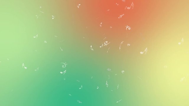  Musical notes on a beautiful color background. Animation. HD 1080