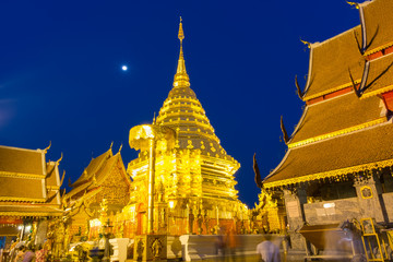 Fototapeta premium Doisuthep temple in Chiang Mai, Thailand is the famous public temple in twilight time.