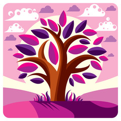 Art vector graphic illustration of stylized branchy tree and pea