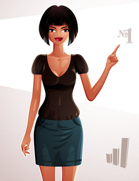 Illustration of a young pretty woman. Full body portrait of a co