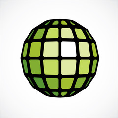 3d vector low poly green spherical object, perspective orb creat