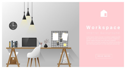 Interior design Modern workspace background , vector, illustration
