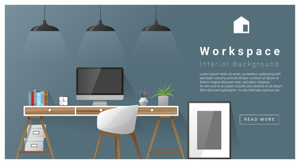 Interior design Modern workspace background , vector, illustration
