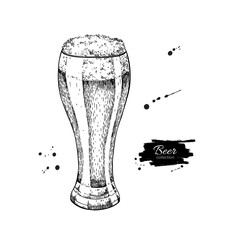 Glass of beer sketch style vector illustration. Hand drawn isolated beverage object on white background. Alcoholic drink drawing. Great for restaurant, bar, pub menu, oktoberfest decor.