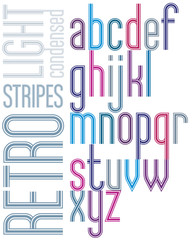 Poster retro light striped font, bright condensed lowercase lett
