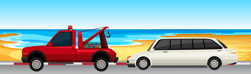 Fototapeta premium Car and truck parked on the road