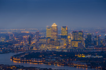 London, England - Panoramic skyline view of east London with the