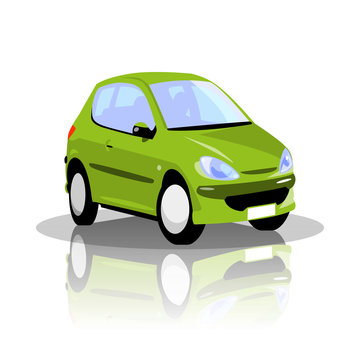 dessin petite voiture verte mignonne, illustration style dessin anim&eacute; vecteur