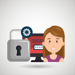 woman pc password app vector illustration design