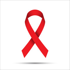 Red ribbon isolated on white background, aids awareness icon, vector illustration