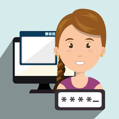 woman pc virus design vector illustration eps 10