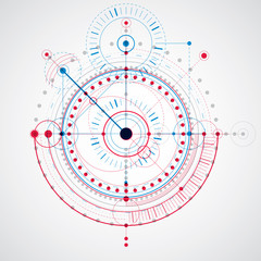 Technical drawing made using dashed lines and geometric circles.