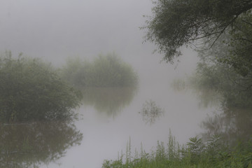 Flusslandschaft im Nebel