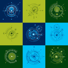 Set of vector abstract backgrounds created in Bauhaus retro styl