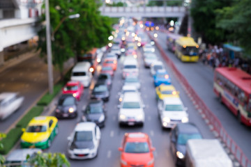 Abstract blur traffic jam in bangkok thailand.