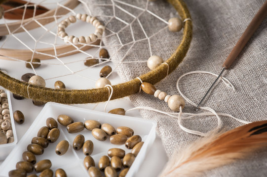 Handmade dream catcher with feathers