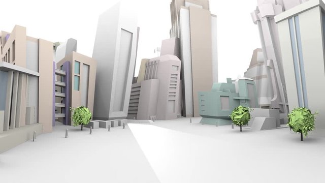 4K UHD - 3D loop animation : Traveling through cartoon city - background 