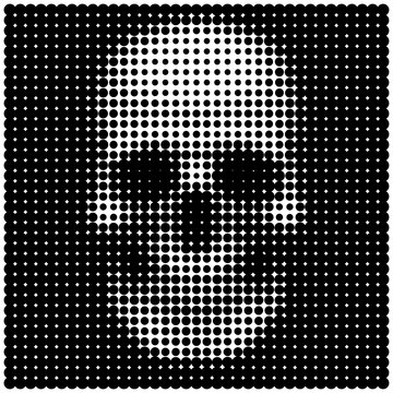 Human skull in halftone dots style Sign of poison or danger to l