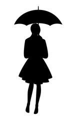 Silhouette of a woman with umbrella. 