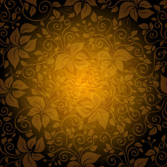 Seamless gold pattern with translucent flowers
