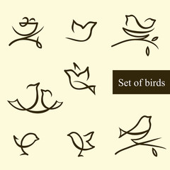 Set of birds./Illustration includes 8 silhuoettes of birds. The