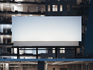 White billboard standing on a modern office building. 3d rendering