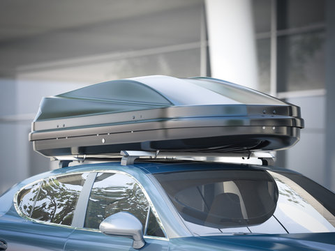 Modern Car For Traveling With A Roof Rack. 3d Rendering