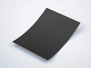 Black paper sheet on white floor. 3d rendering