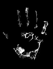 fat human hand imprint on black, vertical