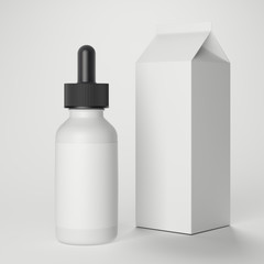 White plastic bottle with label and box. 3d rendering