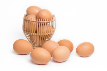fresh chicken raw eggs on white background