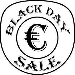 Icono en blanco y negro de Black Day, con el símbolo del euro.