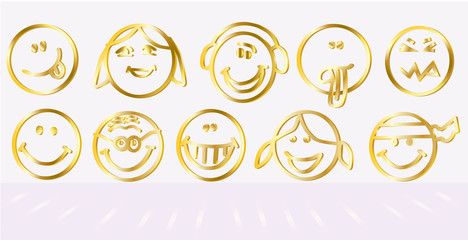 Set of golden Emoticons characters