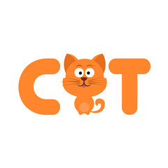 Cute Cartoon Cat with Letters