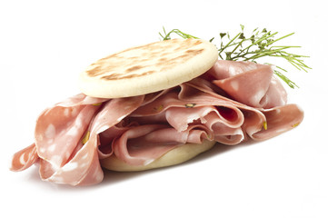cooked boiled ham sausage or rolled bologna slices