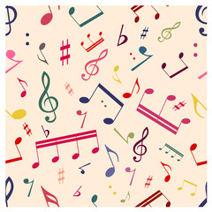 Musical Notes Seamless Pattern.Pattern is included in swatches. Flat Design Style. 