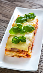 Portion of classic lasagne