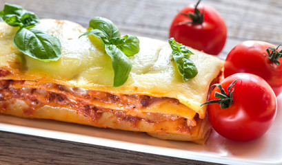 Portion of classic lasagne