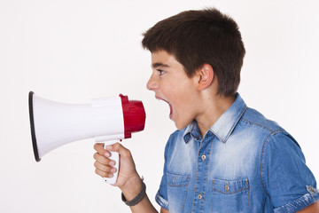 isolated child screaming with megaphone