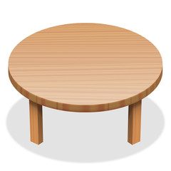 Round table - wooden surface. Isolated vector illustration on white background.