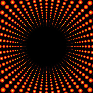 Tube or tunnel with black center composed of red glowing balls or bulbs.