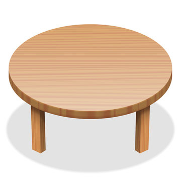Round table - wooden surface. Isolated vector illustration on white background.